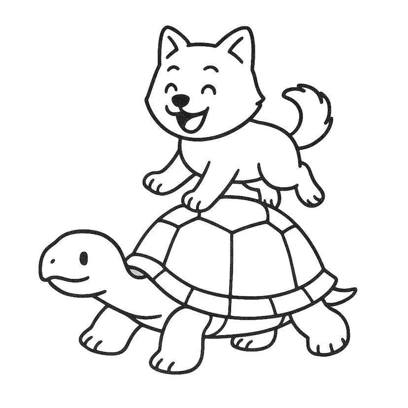 Dibujo de Dúo de Amigos: Tortuga y Perro para colorear