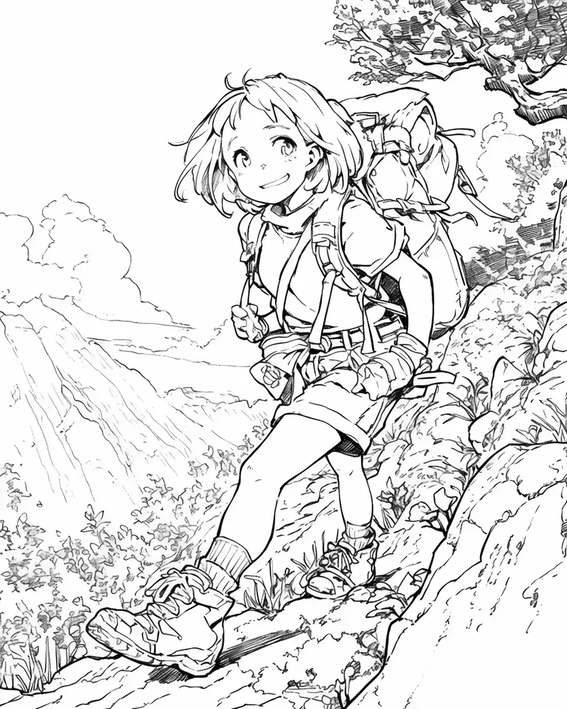 Coloriage Aventure sur le Sentier de Montagne