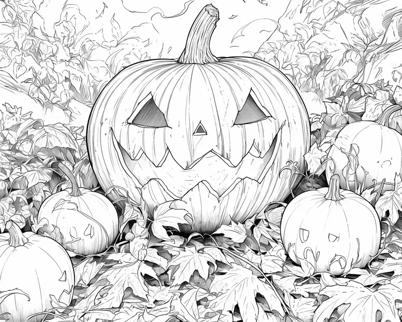 ハロウィンのかぼちゃ畑の塗り絵