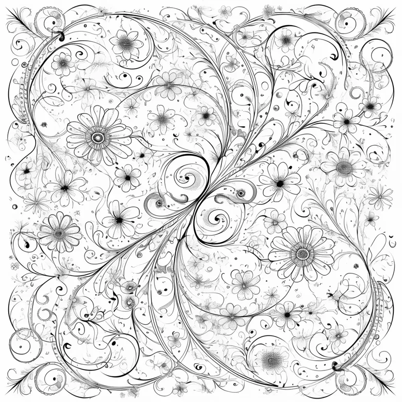Dibujo de Fantasía de Flores y Remolinos para colorear