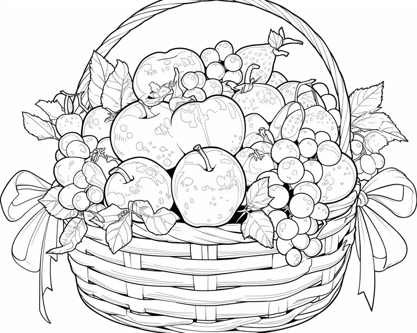 果物いっぱいのバスケットの塗り絵