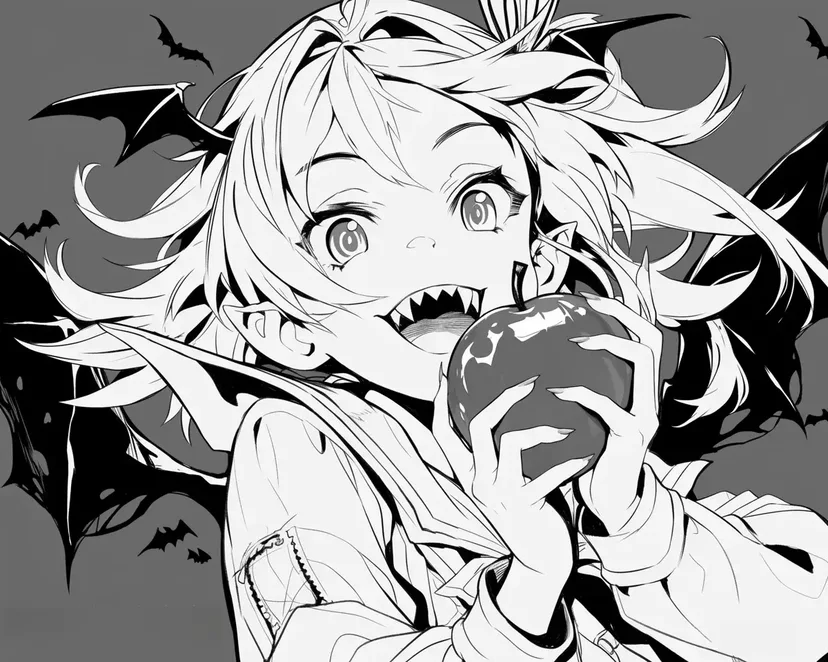月夜の吸血鬼少女の塗り絵
