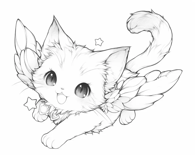 星空を駆ける羽猫の塗り絵