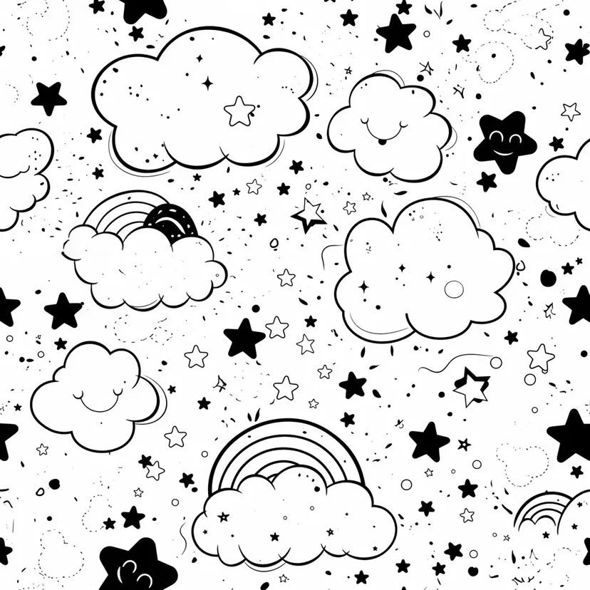 Dibujo de Fantasía de Estrellas y Nubes para colorear