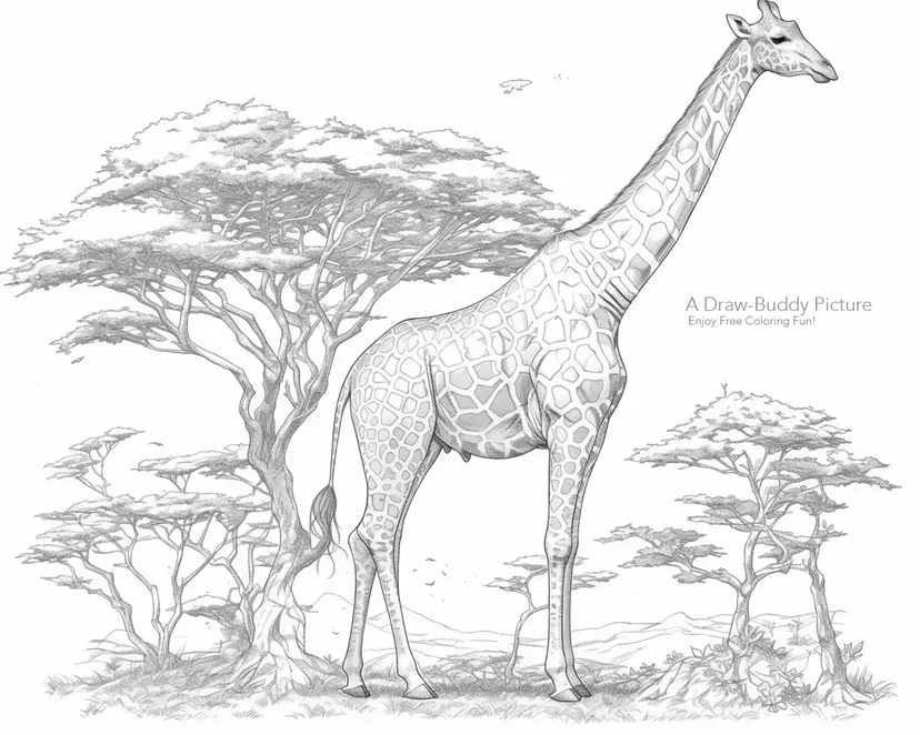 Desenho de Girafa na Savana para colorir