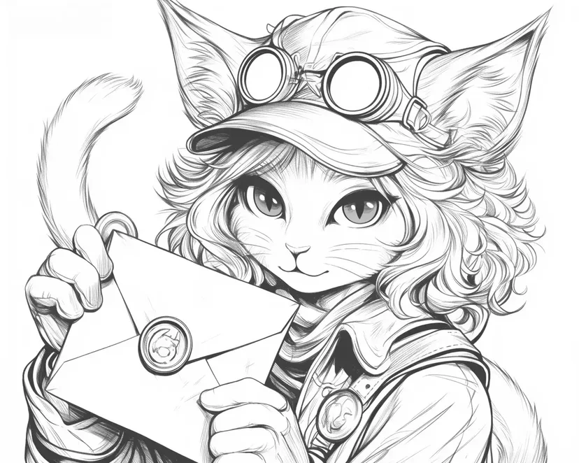 Cat Mail Carrier with Letter coloring page