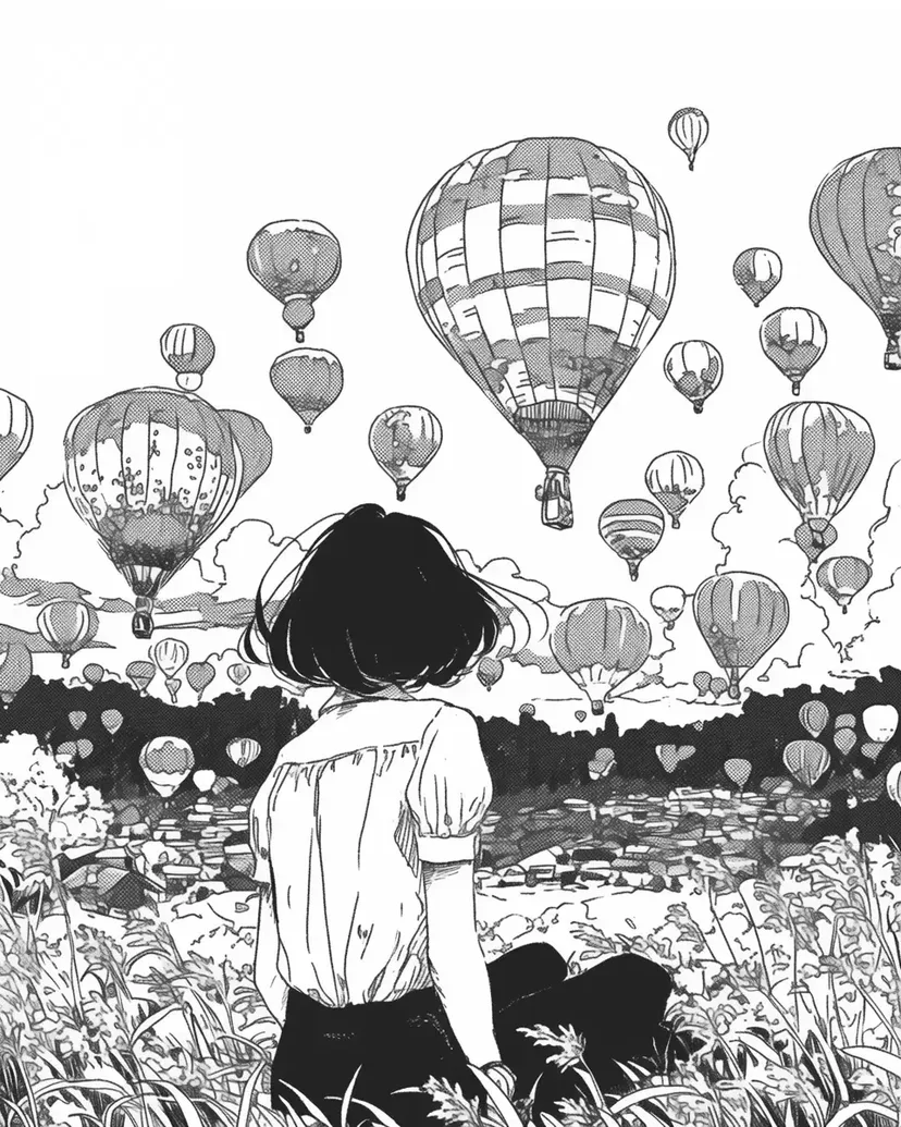 Dibujo de Sueños de Globos y una Chica para colorear