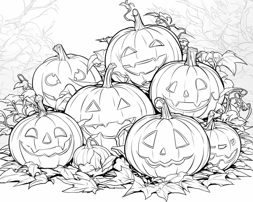 ハロウィンのかぼちゃたちの塗り絵