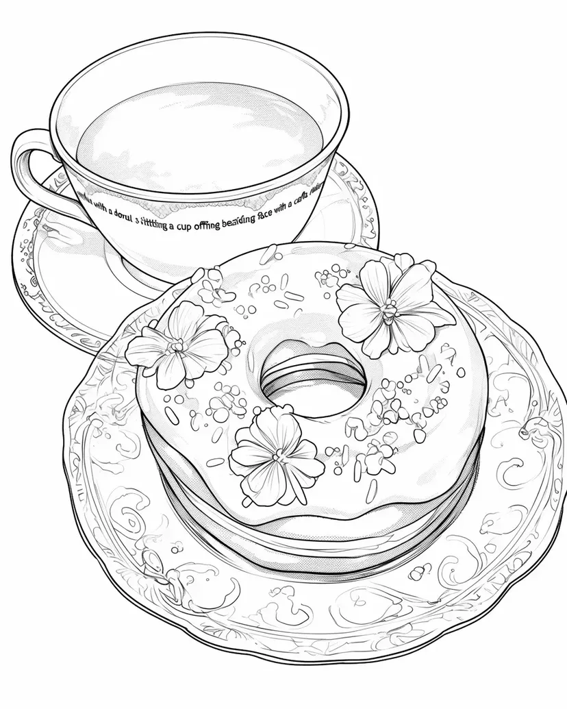 お茶とドーナツの時間の塗り絵