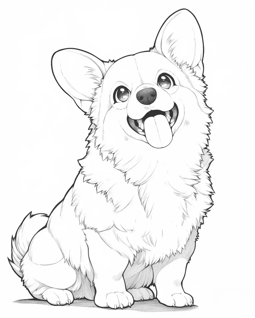 Happy Corgi coloring page