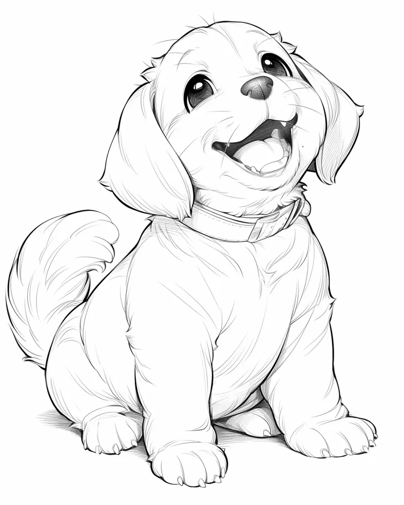 笑顔の子犬の塗り絵
