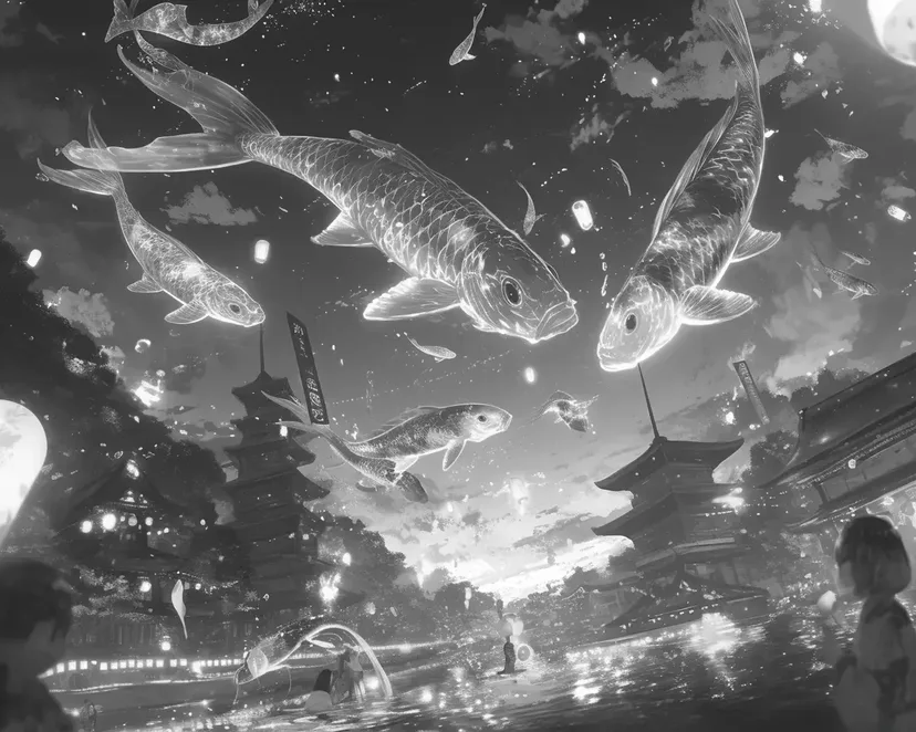 Gambar mewarnai Langit Fantasi dengan Koi