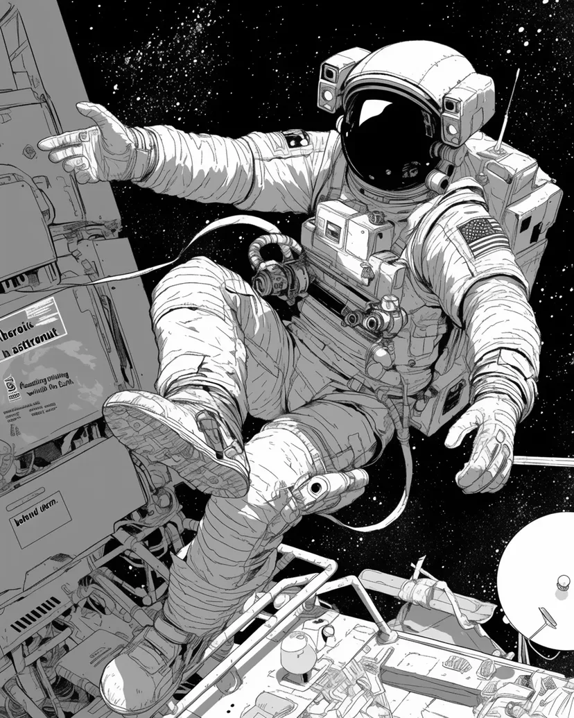 宇宙を漂う宇宙飛行士の塗り絵