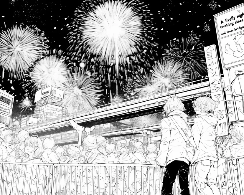 花火の夜の塗り絵