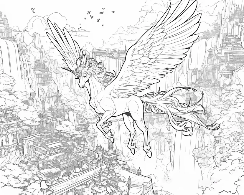 Coloriage Pégase Survolant les Cieux