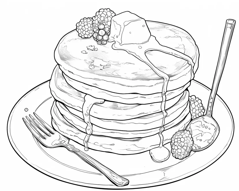 Dibujo de Desayuno de Panqueques Esponjosos para colorear
