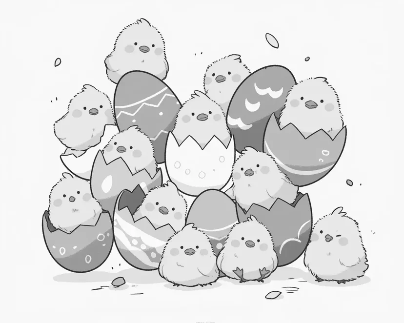 Coloriage Poussins Éclore d'Œufs Colorés