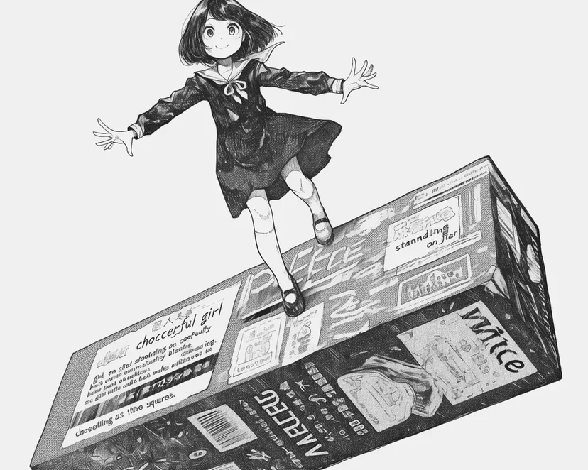 Desenho de Menina equilibrando-se em uma barra de chocolate para colorir