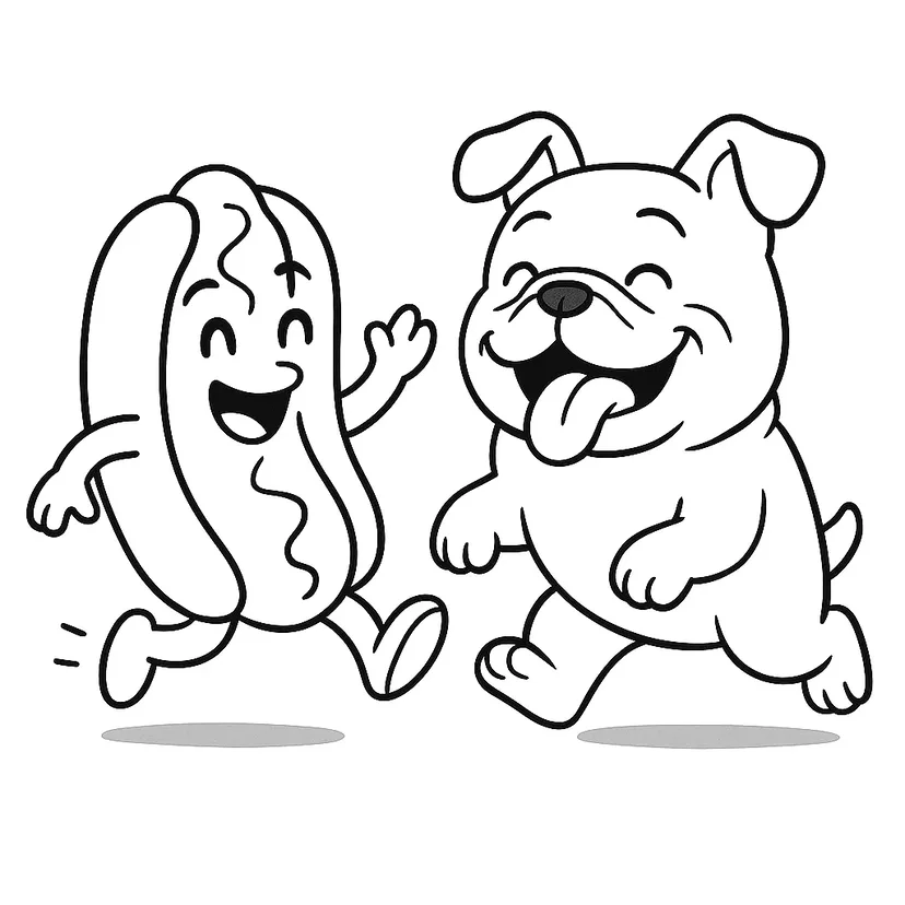 Dibujo de Aventura Divertida del Perro Caliente y el Perro para colorear