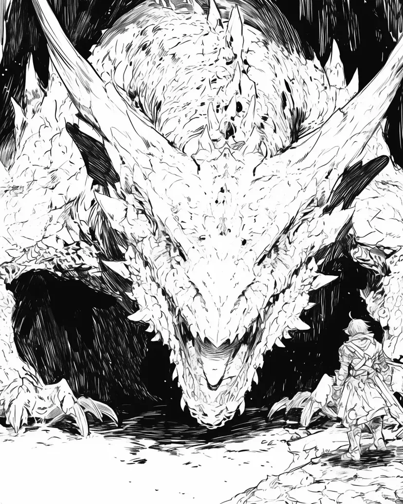 Gambar mewarnai Konfrontasi dengan Naga Mengerikan