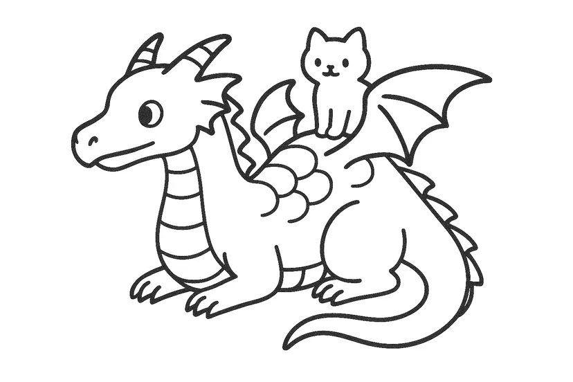 Dibujo de Aventura del Dragón y el Gato para colorear