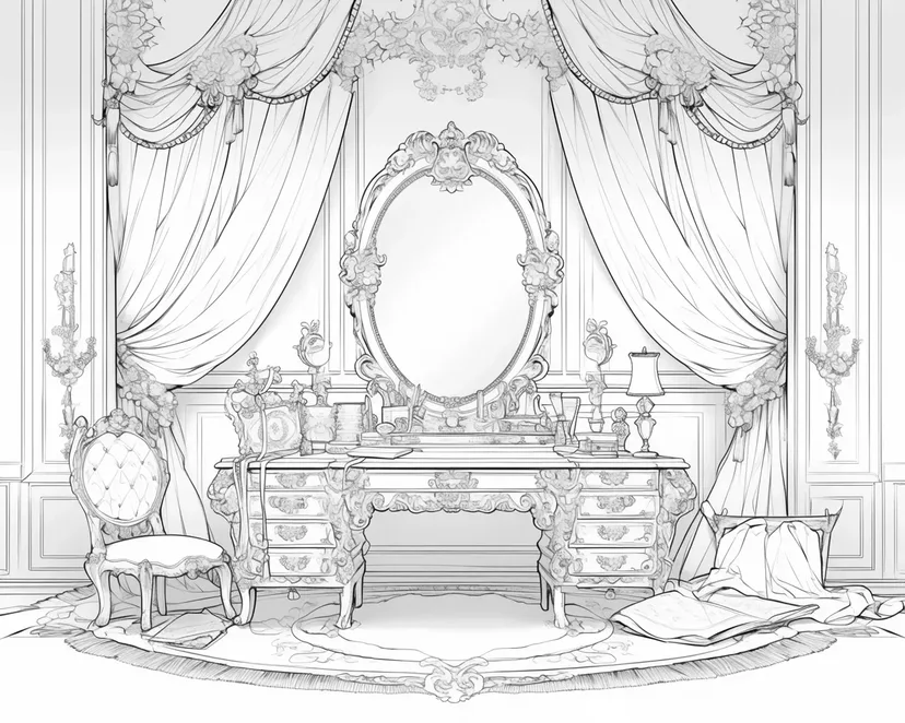 夢見るプリンセスの化粧台の塗り絵