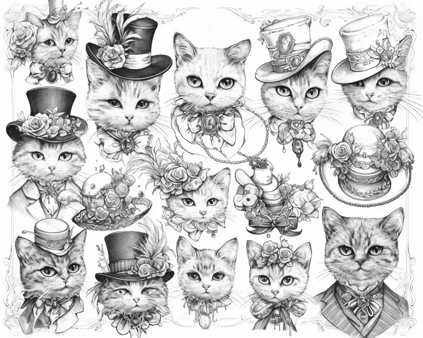 Fashionable Cats' Hat Fashion Show coloring page