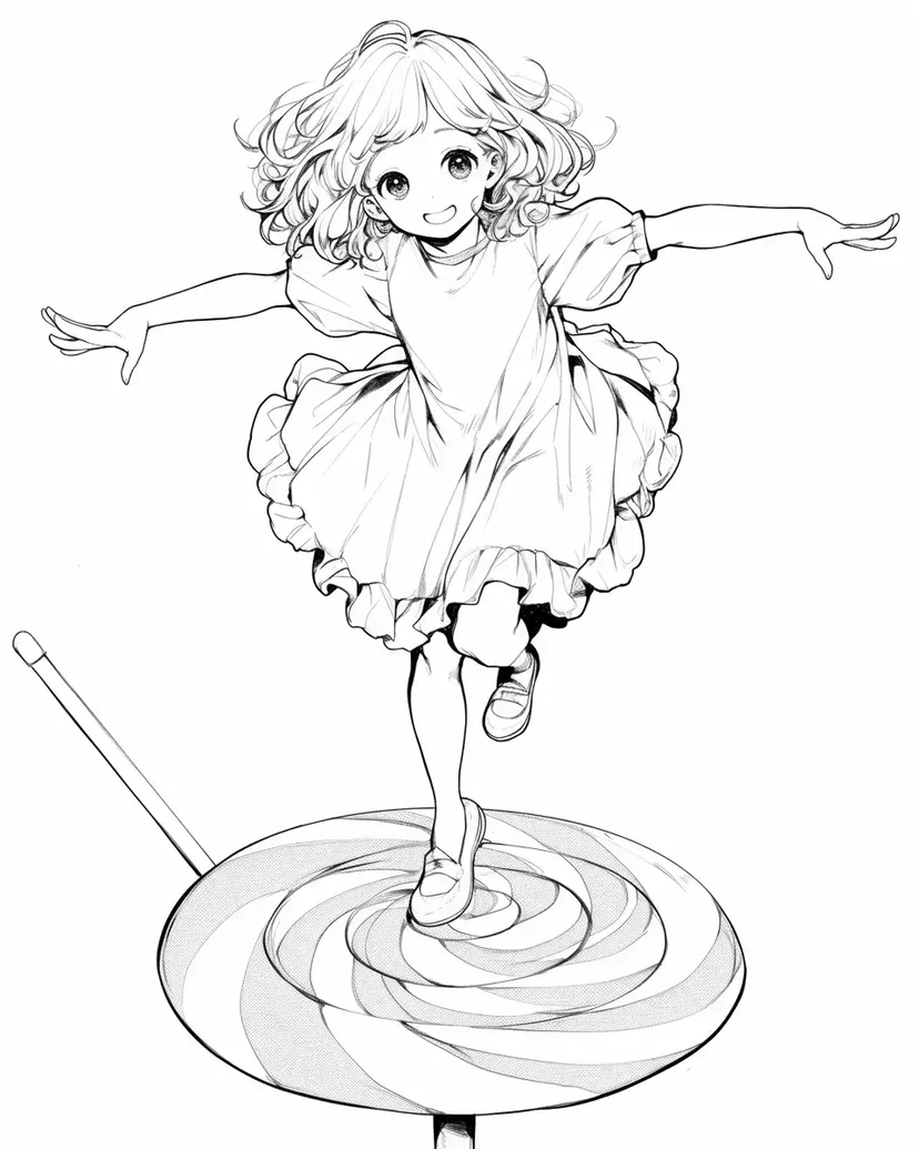 Dibujo de Niña en un Chupete Gigante para colorear