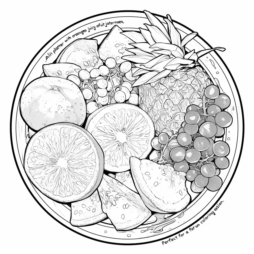 フルーツの盛り合わせの塗り絵