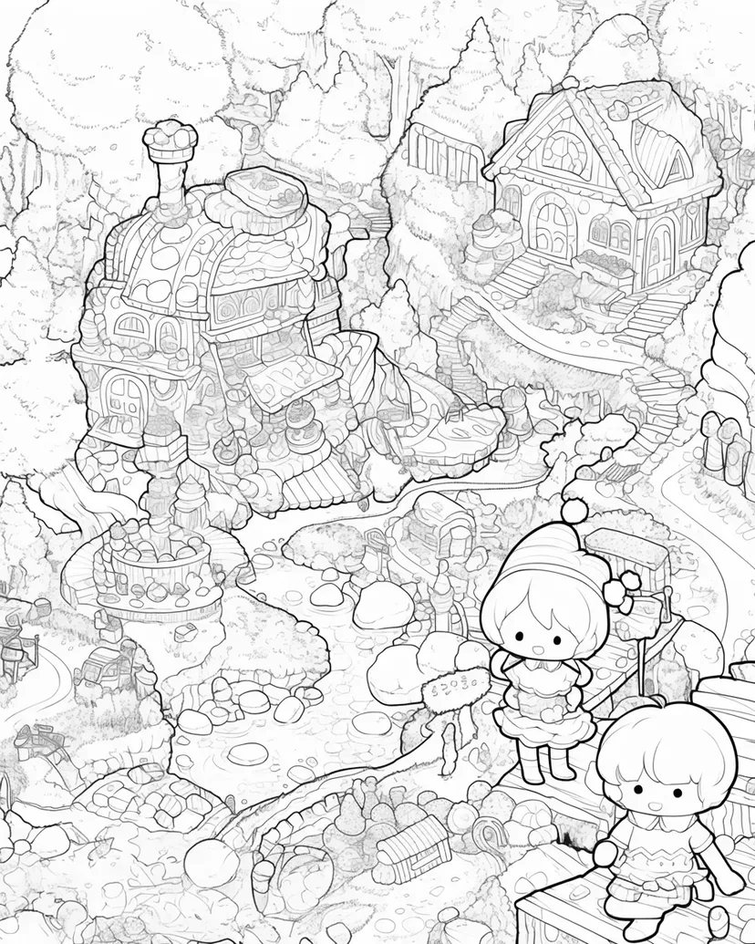 Desenho de Aventura na Floresta de Doces para colorir