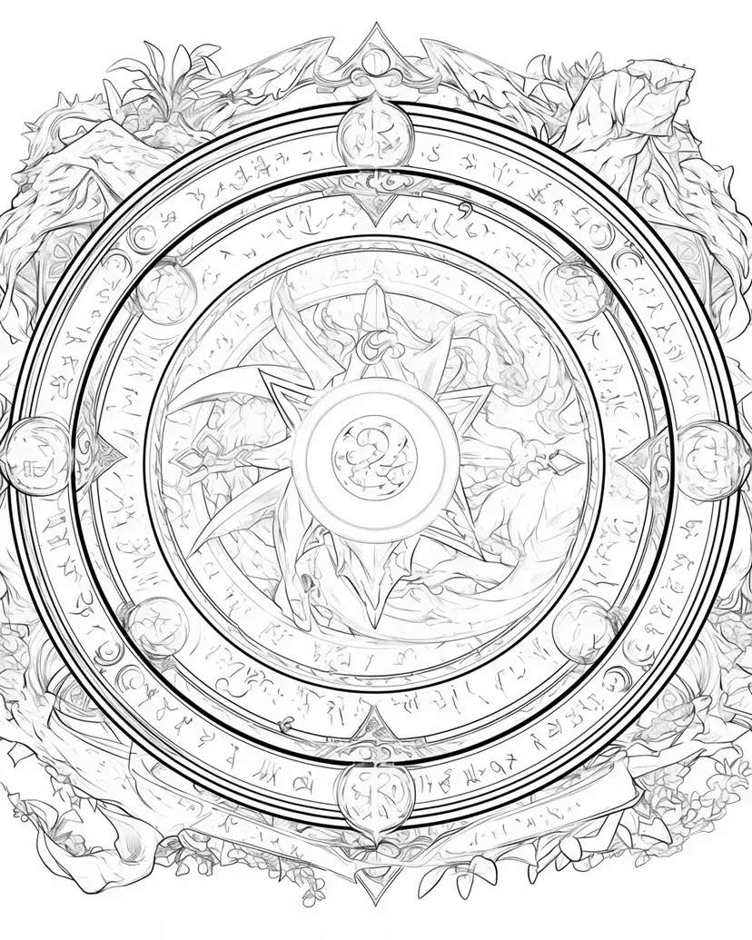 Desenho de Círculo Mágico Antigo para colorir
