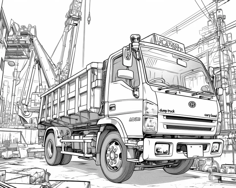 建設現場のダンプトラックの塗り絵