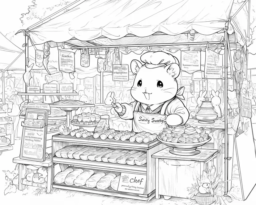 ハムスターのパン屋さんの塗り絵
