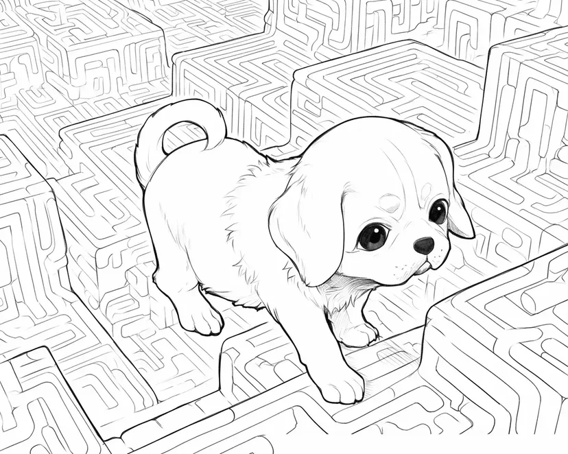 Puppy in the Maze coloring page