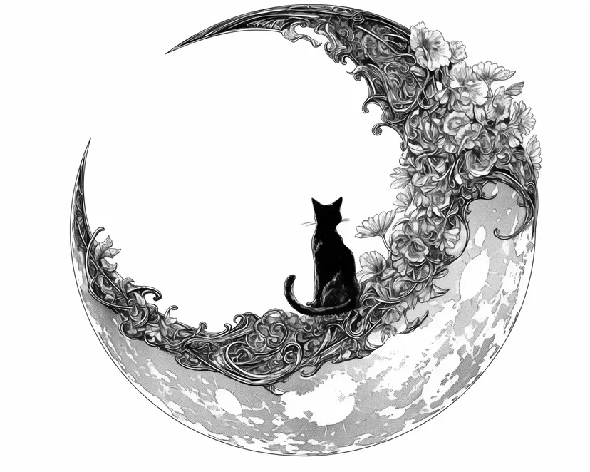 Dibujo de Gato en la Luna Creciente para colorear