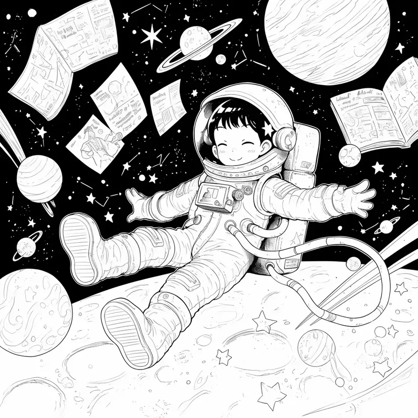 Girl Dreaming in Space coloring page