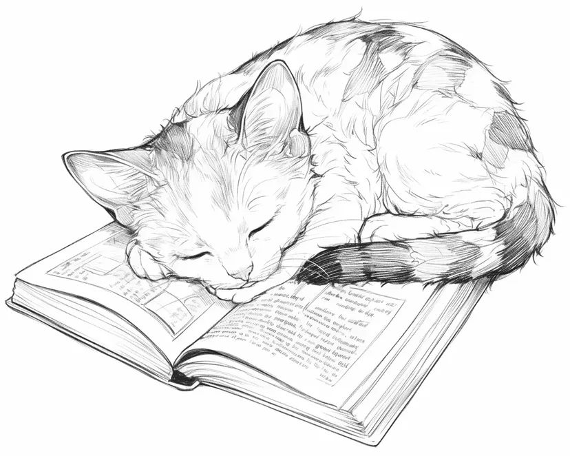 Dibujo de Gato Durmiendo en un Libro para colorear