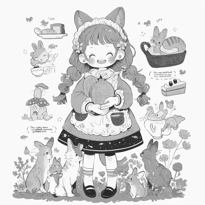 与兔子和女孩的童话日涂色页