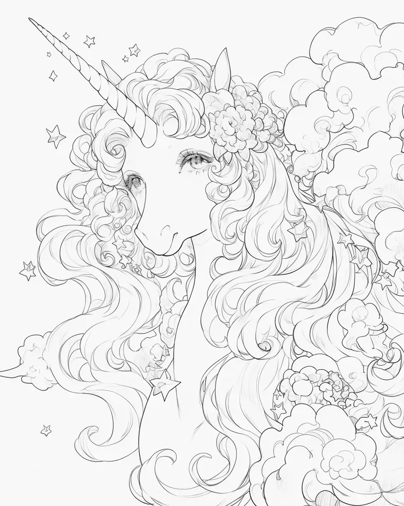 星空の下の優雅なユニコーンの塗り絵