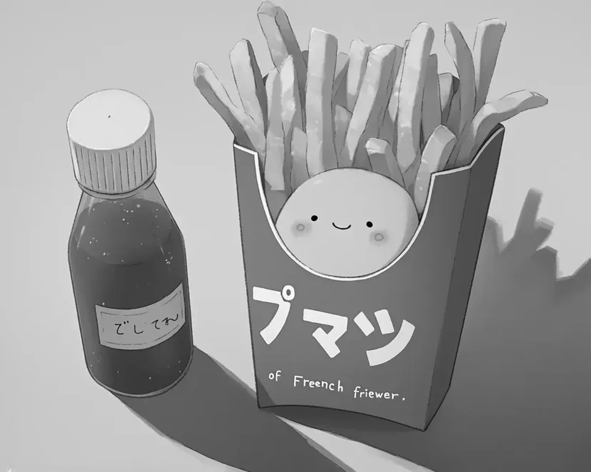 ほほえむフライドポテトの塗り絵
