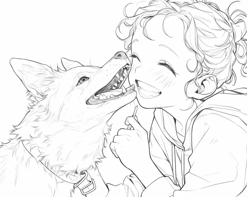 Smiling Girl and Dog coloring page