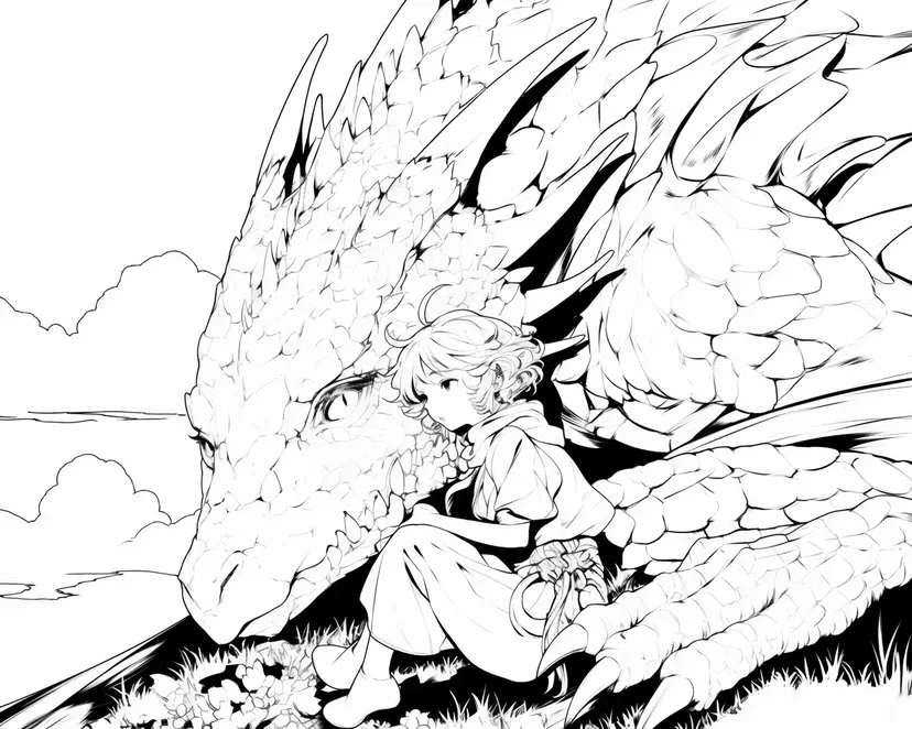 Coloriage L'amitié du Dragon et de la Fille