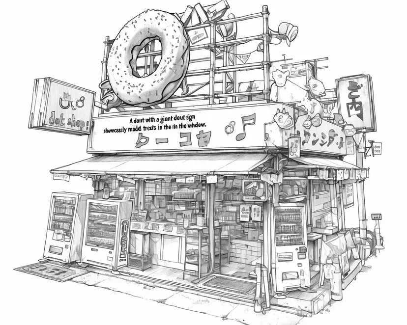 Desenho de Vista de Rua de uma Loja de Donuts para colorir