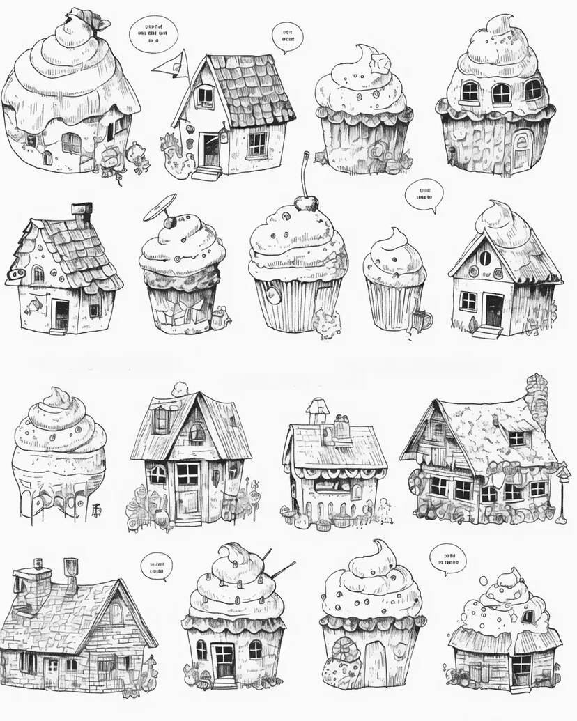 Coloriage Maisons du Village de Cupcakes