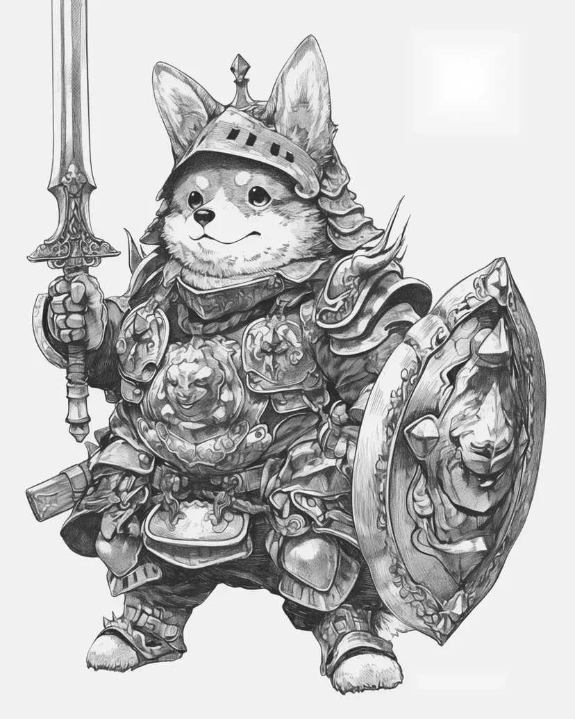 勇敢なコーギーの騎士の塗り絵