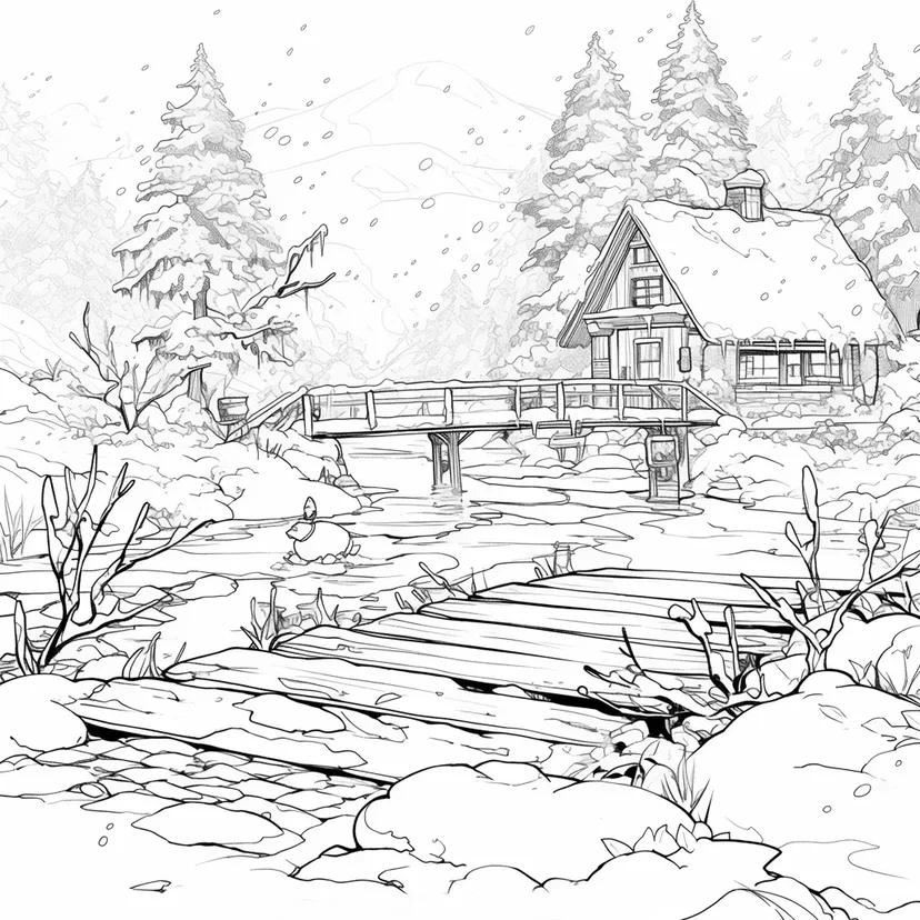 雪に包まれた魔法の風景の塗り絵