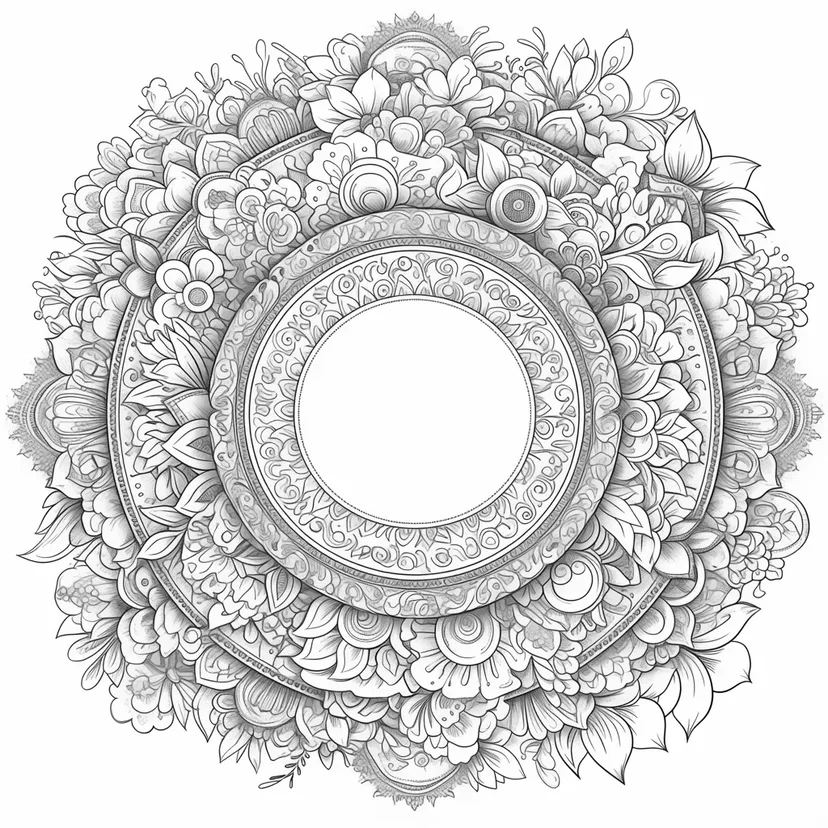 華やかな花の曼荼羅の塗り絵