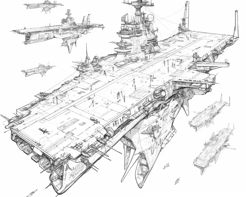 銀河を駆ける巨大宇宙空母の塗り絵