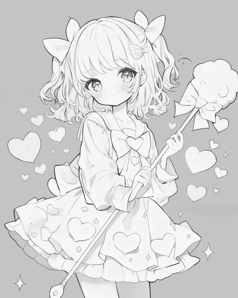 ハートの魔法少女の塗り絵