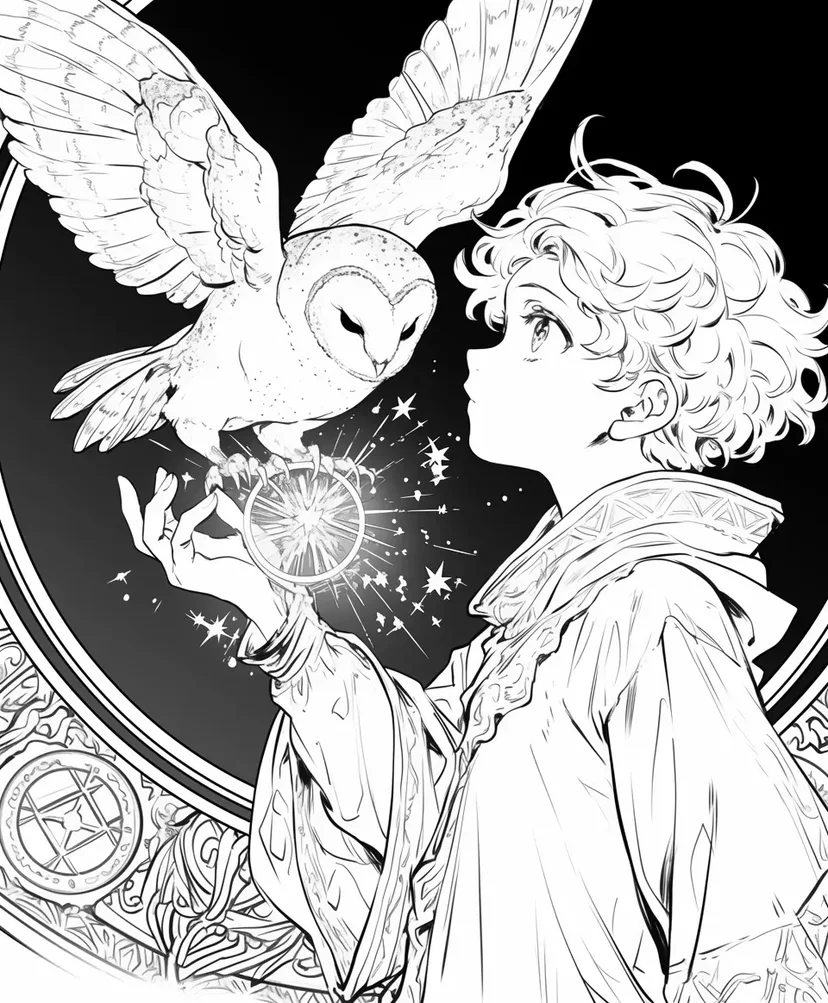 Dibujo de Niño de Estrellas y Magia para colorear